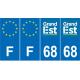 Lot de 4 autocollants bleu 68 HAUT RHIN Grand-Est - F Europe nouvelles régions immatriculation auto sticker