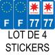 64 Pau Lot de 4 autocollants bleu 77 SEINE ET MARNE Ile de France - F Europe nouvelles régions immatriculation auto sticker