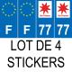 64 Pau Lot de 4 autocollants bleu 77 SEINE ET MARNE Ile de France - F Europe nouvelles régions immatriculation auto sticker