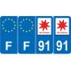 Lot de 4 autocollants bleu 91 ESSONNE Ile de France - F Europe nouvelles régions immatriculation auto sticker