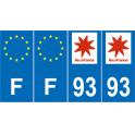 Lot de 4 autocollants bleu 93 SEINE-SAINT-DENIS Ile de France - F Europe nouvelles régions immatriculation auto sticker