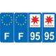 Lot de 4 autocollants bleu 95 VAL-D'OISE Ile de France - F Europe nouvelles régions immatriculation auto sticker