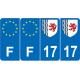 Lot de 4 autocollants bleu 17 CHARENTE-MARITIME Nouvelle-Aquitaine - F Europe nouvelles régions immatriculation sticker