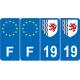 Lot de 4 autocollants bleu 19 CORREZE Nouvelle-Aquitaine - F Europe nouvelles régions immatriculation sticker