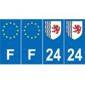 Lot de 4 autocollants bleu 24 DORDOGNE Nouvelle-Aquitaine - F Europe nouvelles régions immatriculation sticker