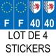 Lot de 4 autocollants bleu 40 LANDES Nouvelle-Aquitaine - F Europe nouvelles régions immatriculation sticker