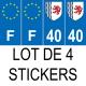 Lot de 4 autocollants bleu 40 LANDES Nouvelle-Aquitaine - F Europe nouvelles régions immatriculation sticker