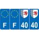 Lot de 4 autocollants bleu 40 LANDES Nouvelle-Aquitaine - F Europe nouvelles régions immatriculation sticker