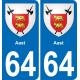 64 Aast blason autocollant plaque stickers ville