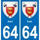 64 Aast blason autocollant plaque stickers ville