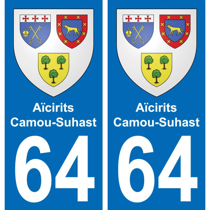 64 Aïcirits-Camou-Suhast escudo de armas de la etiqueta engomada de la placa de pegatinas de la ciudad