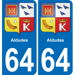 64 Aldudes escudo de armas de la etiqueta engomada de la placa de pegatinas de la ciudad