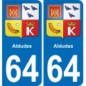 64 Aldudes blason autocollant plaque stickers ville