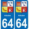 64 Aldudes escudo de armas de la etiqueta engomada de la placa de pegatinas de la ciudad