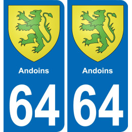 64 Andoins escudo de armas de la etiqueta engomada de la placa de pegatinas de la ciudad