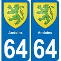 64 Andoins blason autocollant plaque stickers ville