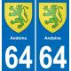 64 Andoins coat of arms sticker plate stickers city