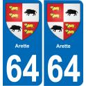64 Arette blason autocollant plaque stickers ville