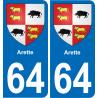 64 Arette escudo de armas de la etiqueta engomada de la placa de pegatinas de la ciudad