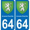 64 Arraute-Charritte escudo de armas de la etiqueta engomada de la placa de pegatinas de la ciudad
