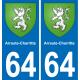 64 Arraute-Charritte escudo de armas de la etiqueta engomada de la placa de pegatinas de la ciudad