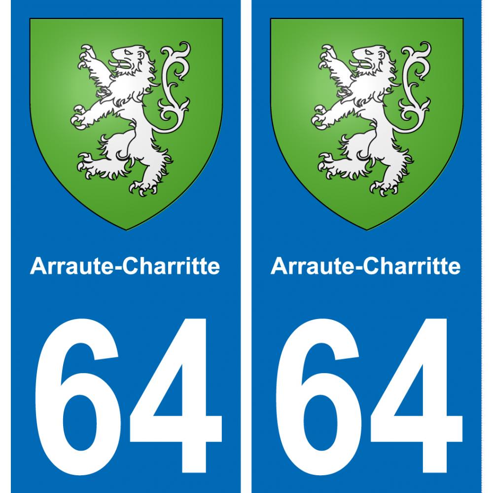 64 Arraute-Charritte escudo de armas de la etiqueta engomada de la placa de pegatinas de la ciudad