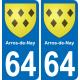 64 Arros-de-Nay blason autocollant plaque stickers ville