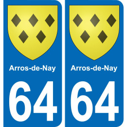 64 Arros-de-Nay escudo de armas de la etiqueta engomada de la placa de pegatinas de la ciudad