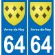 64 Arros-de-Nay coat of arms sticker plate stickers city