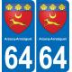 64 Arzacq-Arraziguet blason autocollant plaque stickers ville