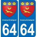 64 Arzacq-Arraziguet coat of arms sticker plate stickers city