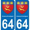 64 Arzacq-Arraziguet blason autocollant plaque stickers ville