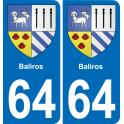 64 Baliros coat of arms sticker plate stickers city