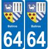 64 Baliros blason autocollant plaque stickers ville