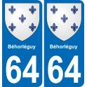 64 Béhorléguy coat of arms sticker plate stickers city