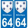 64 Béhorléguy blason autocollant plaque stickers ville