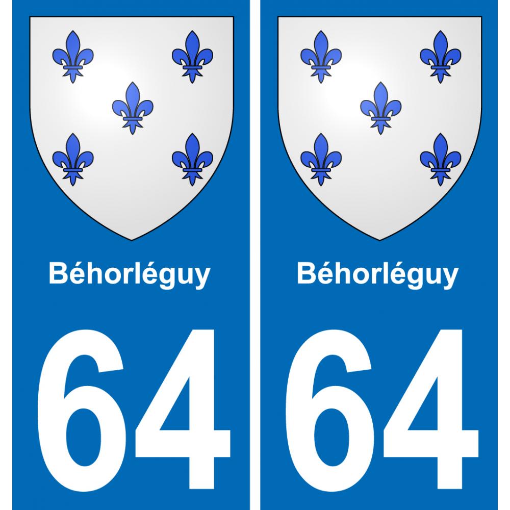 64 Béhorléguy escudo de armas de la etiqueta engomada de la placa de pegatinas de la ciudad