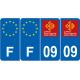 Lot de 4 autocollants bleu 09 ARIEGE Occitanie - F Europe nouvelles régions immatriculation auto sticker