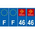 Lot de 4 autocollants bleu 46 LOT Occitanie - F Europe nouvelles régions immatriculation auto sticker