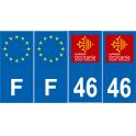 Lot de 4 autocollants bleu 46 LOT Occitanie - F Europe nouvelles régions immatriculation auto sticker