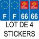 Lot de 4 autocollants bleu 66 PYRENEES ORIENTALES Occitanie - F Europe nouvelles régions immatriculation auto sticker