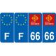 Lot de 4 autocollants bleu 66 PYRENEES ORIENTALES Occitanie - F Europe nouvelles régions immatriculation auto sticker