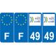 Lot de 4 autocollants bleu 49 MAINE ET LOIRE Pays de la Loire - F Europe nouvelles régions immatriculation auto sticker