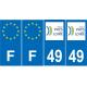 Lot de 4 autocollants bleu 49 MAINE ET LOIRE Pays de la Loire - F Europe nouvelles régions immatriculation auto sticker
