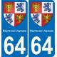 64 Beyrie-sur-Joyeuse escudo de armas de la etiqueta engomada de la placa de pegatinas de la ciudad