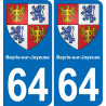 64 Beyrie-sur-Joyeuse escudo de armas de la etiqueta engomada de la placa de pegatinas de la ciudad
