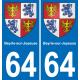 64 Beyrie-sur-Joyeuse escudo de armas de la etiqueta engomada de la placa de pegatinas de la ciudad