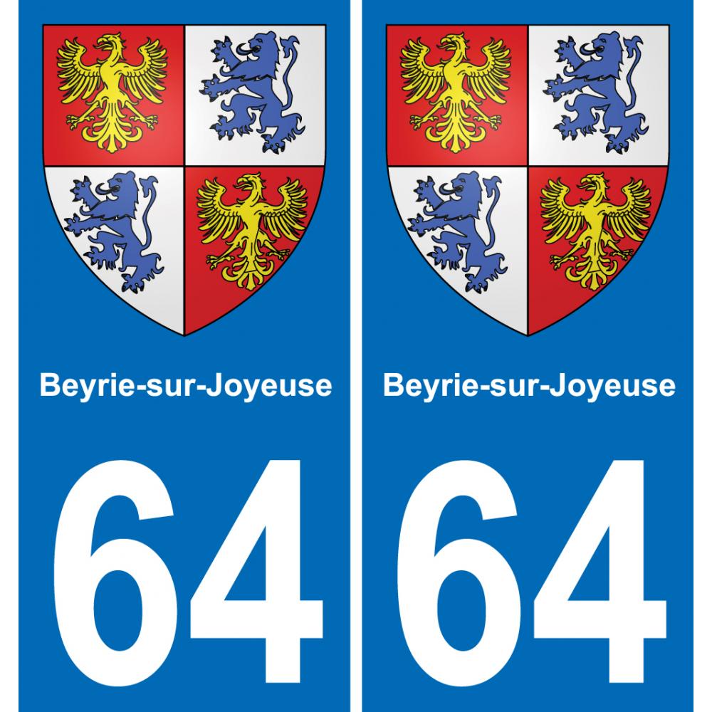 64 Beyrie-sur-Joyeuse escudo de armas de la etiqueta engomada de la placa de pegatinas de la ciudad