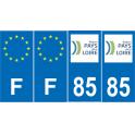 Lot de 4 autocollants bleu 85 VENDEE Pays de la Loire - F Europe nouvelles régions immatriculation auto sticker