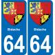 64 Bidache blason autocollant plaque stickers ville